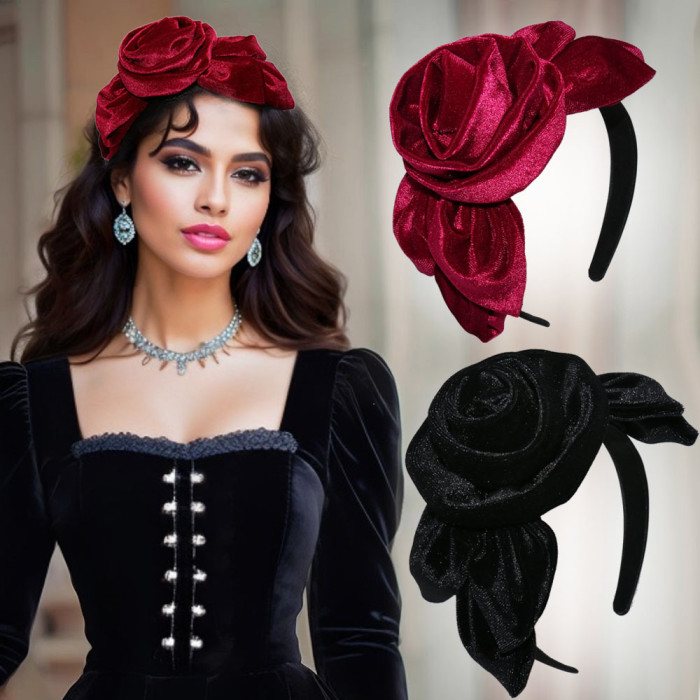 1pc Vintage Velvet Flower Hair Band for Women, Elegant Leaf Headwear, Luxury Hair Accessories, Perfect for Party Or Birthday Gift