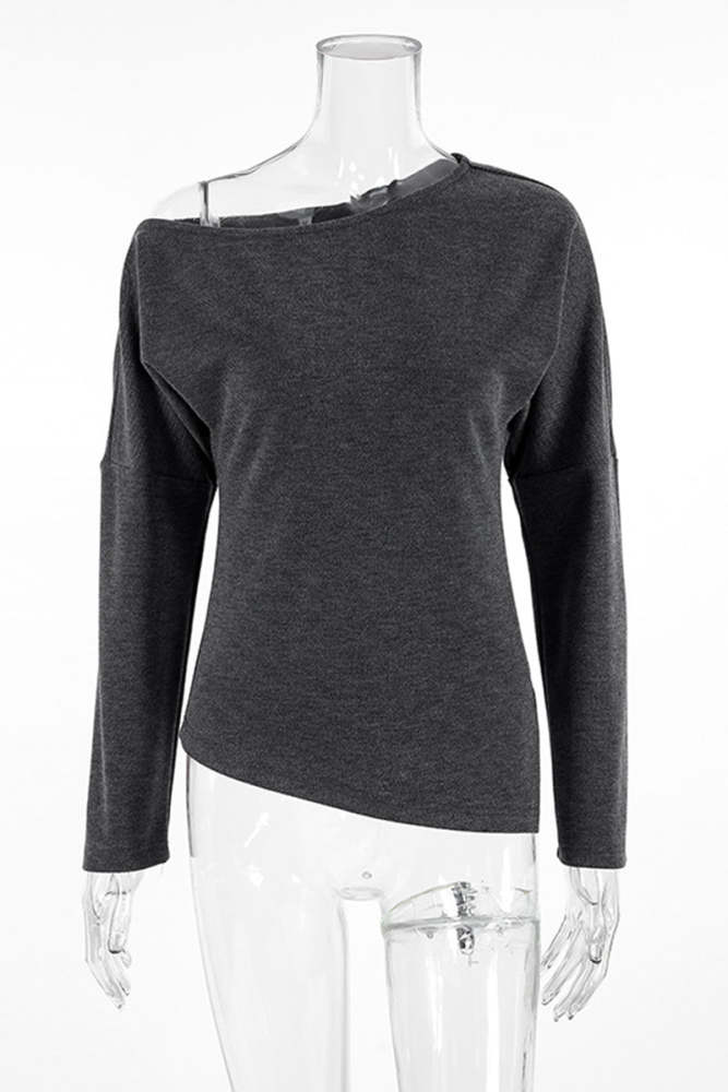 Casual Street Irregular Potholes Oblique Collar Tops