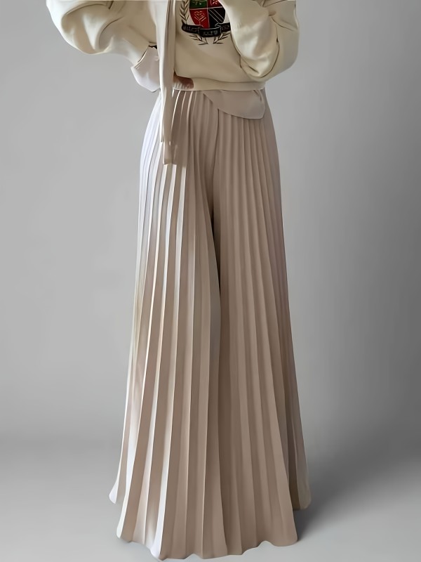 Chic Comfort| Elegant Beige High-Waist Pleated Wide-Leg Pants for Women - Chic, Versatile Spring\u002FSummer Casual Trousers with Flowing Silhouette, Machine Washable