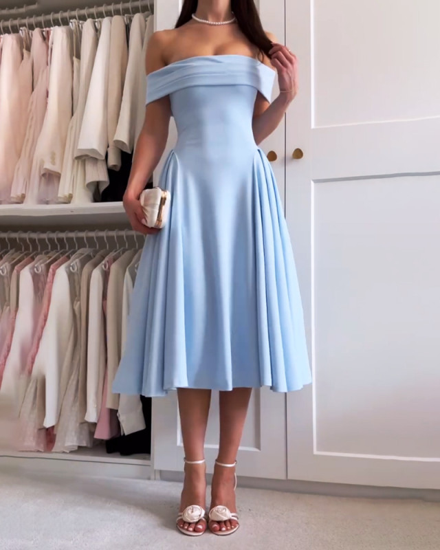 Elegant Solid Color Off-shoulder Dress