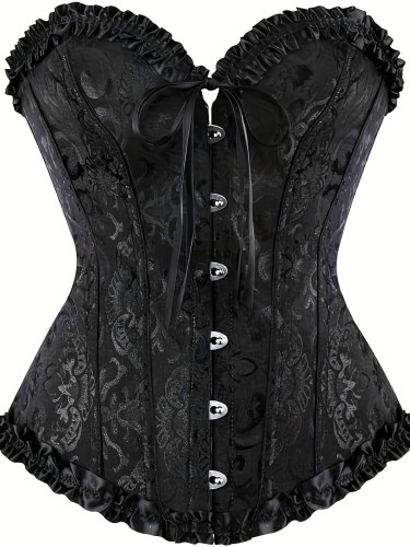 Elegant Vintage Style Floral Jacquard Corset Bustier, Bow Tie Fishbone Support Tummy Control Body Shaper, Women's Lingerie & Shapewear