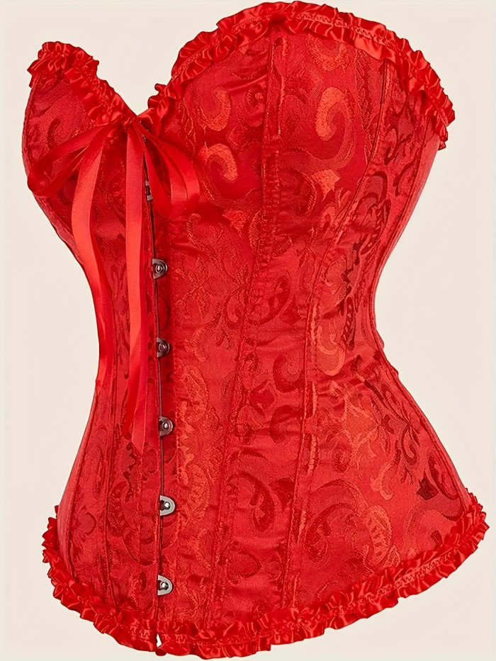 Elegant Vintage Style Floral Jacquard Corset Bustier, Bow Tie Fishbone Support Tummy Control Body Shaper, Women's Lingerie & Shapewear