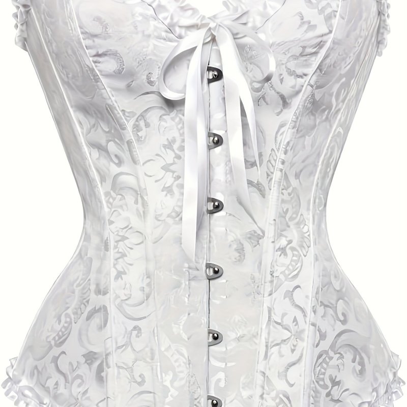 Elegant Vintage Style Floral Jacquard Corset Bustier, Bow Tie Fishbone Support Tummy Control Body Shaper, Women's Lingerie & Shapewear