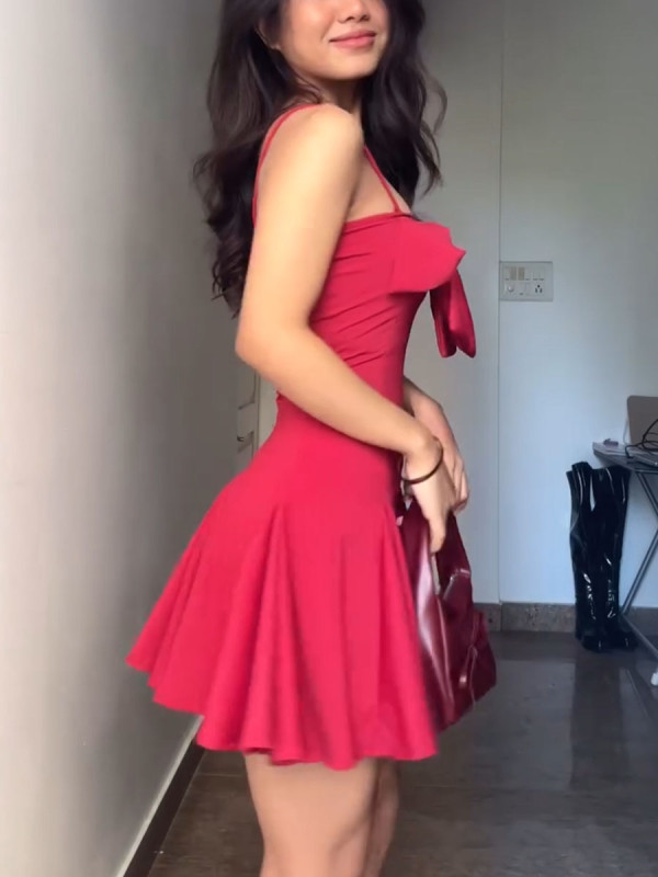 Bow strap mini dress