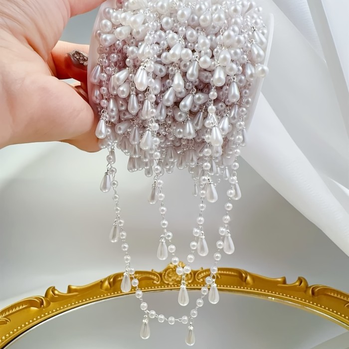 1pc MINGXUAN Elegant Traditional Style 39.37 inch High-Polish Synthetic Pearl Tassel Chain, Copper Material, DIY Performance Costume Hair Accessory