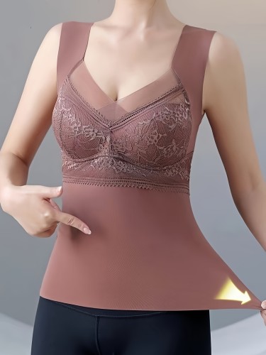 Breathable Thin Vest - Women's Lace Bra with Built-in Chest Pad, Beautiful Back Lingerie