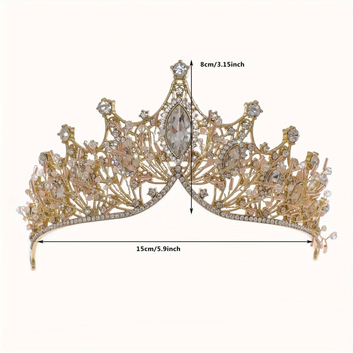 1Pc Golden Handmade Knitting Baroque Queen Crown And Tiaras For Women Birthday Princess Crowns For Girls-Crystal Rhinestone Mermaid Tiara