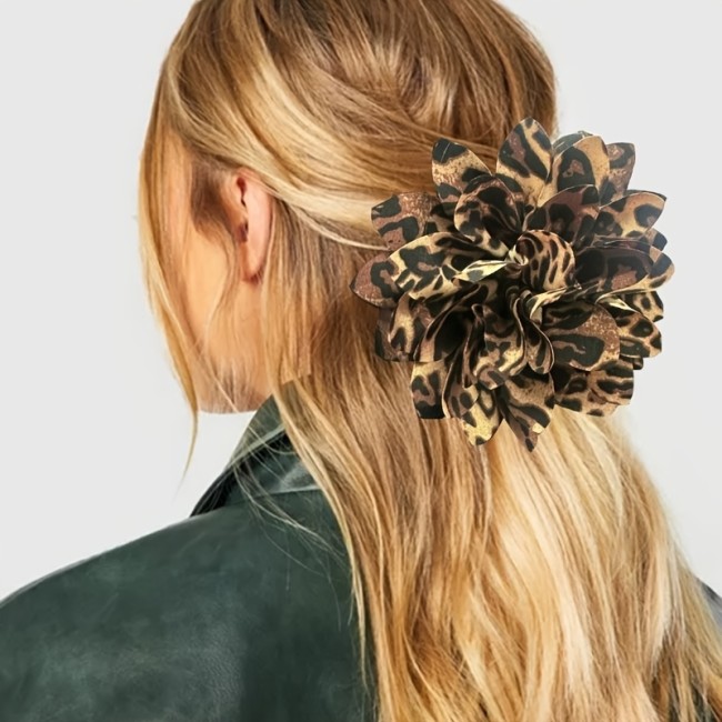 1pc Leopard Print Hair Claw Clip 1pc Vintage Leopard Print Fabric Flower Hair Claw Clip - Large Floral Shark Clip Accessory for Women, Single Piece