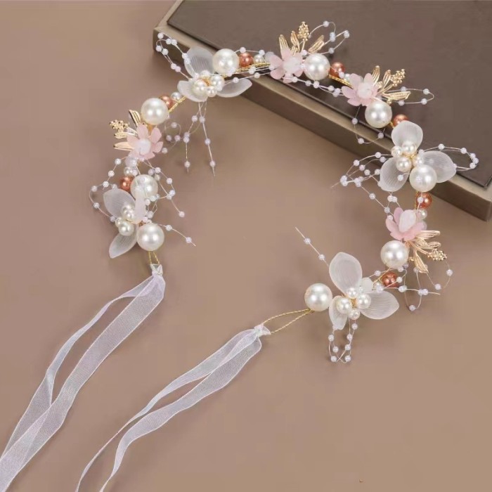European and American Popular Hot Selling Girls' Head Buckle Streamer Decorative Gift Korean Style Korean Style Flower Crown Headwear Princess Flower Crown Super Fairy Hairband Flower Youngsters Wedding Head Flower Girl Headband Hair Accessories Hairpin Headwear