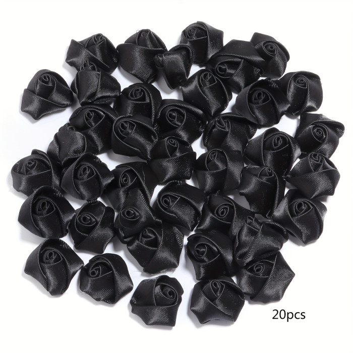Satin Roses for Hair Accessories 20pcs Polyester Satin Fabric Roses, Handmade Flower Bases for Hair Accessories, Headbands, Brooches, Dress Collars, Scarf Decorations, Wedding & Engagement Craft Supplies, Battery-Free, Realistic Floral Decor
