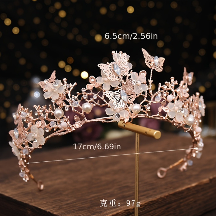 Elegant Handmade Butterfly Crystal Crown Headband – Ideal Valentine's Day Gift for Girlfriend, Bridal & Bridesmaid Tiara, Sweet Fairy Style Wedding Veil Accessory