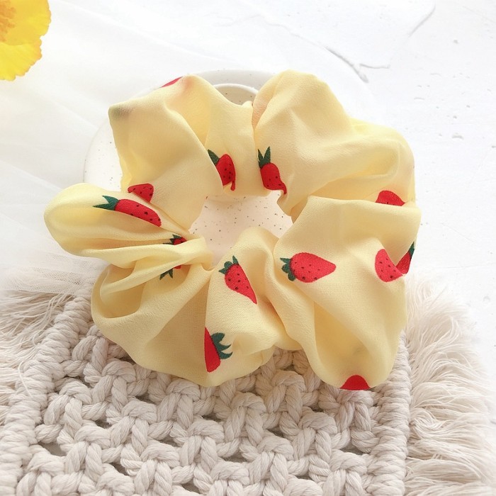 Strawberry Large Intestine Hair Ring Korean ins Cute Girl Chiffon Large Intestine Circle bm Hair Rope French Forest Style Sweet Headband
