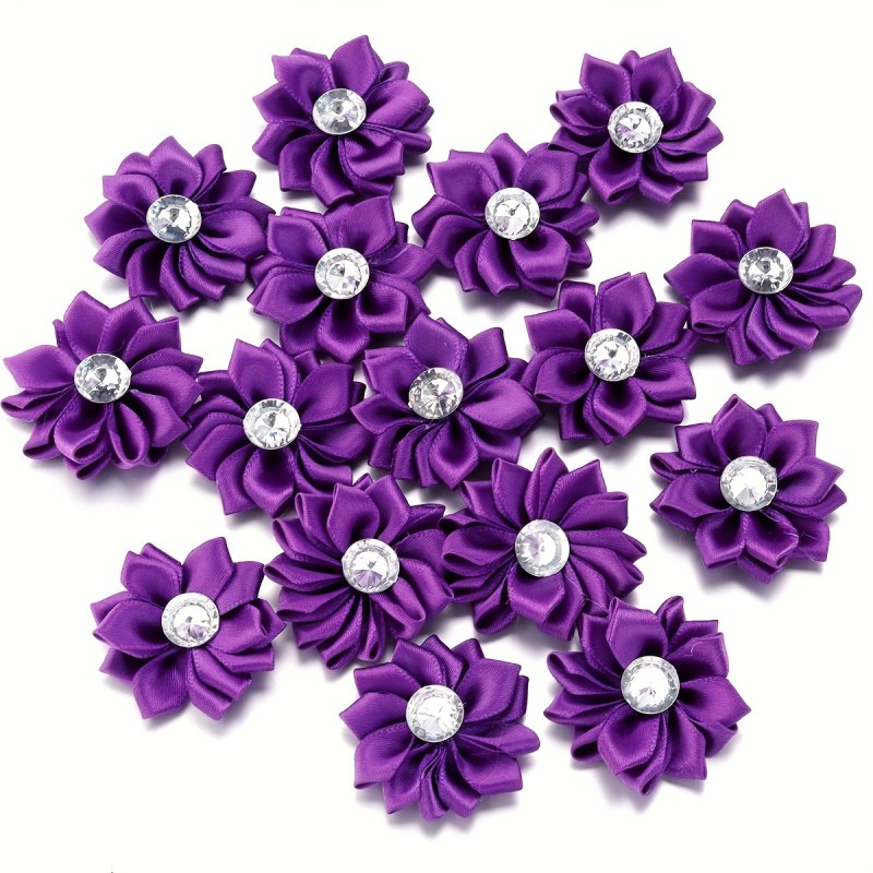 20pcs Vibrant Multicolor Polyester Lotus Flower Embellishments with Rhinestones - Decorative DIY Sewing Accessories for Crafting Women's Hairpins, Brooches, Necklines, and Garments - Ideal for Party, Wedding, Home Decor, and Handmade Crafts
