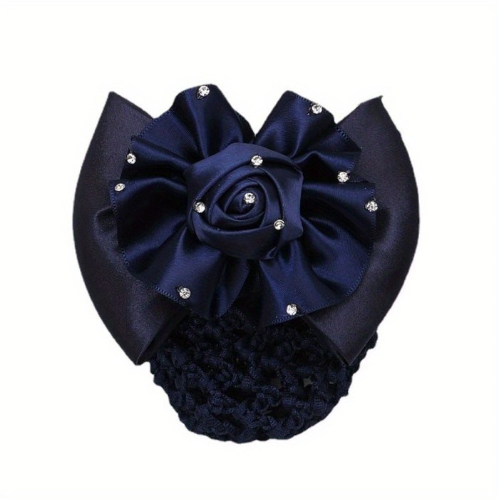 Korean Style Women Headdress Flower Rhinestone Ponytail Holder Girl Hair Accessory Girl Bun Cover Snood Spring Clip