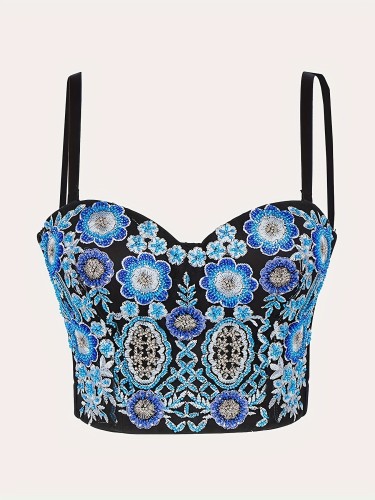 Women's Beaded Camisole Top, Polyester 88% Elastane 12%, Spaghetti Strap Slingback Vest with Chest Pad, Knit Fabric, Regular Fit, All-Season Casual Wear
