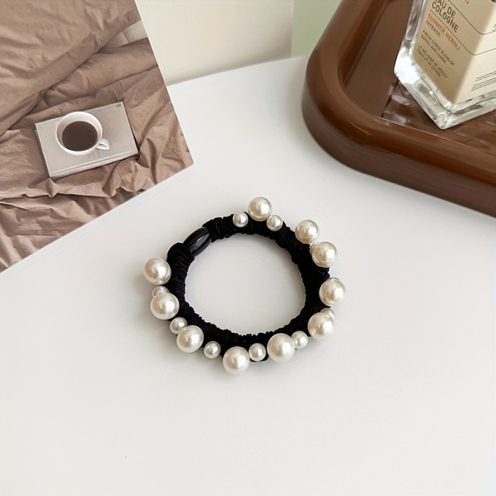 1 Women'S Hair Ring Fashionable And Simple New Style Pearl Flower Hair Ring Pearl Crown Rhinestone Hair Ring Headdress Ponytail Headband Hair Accessories