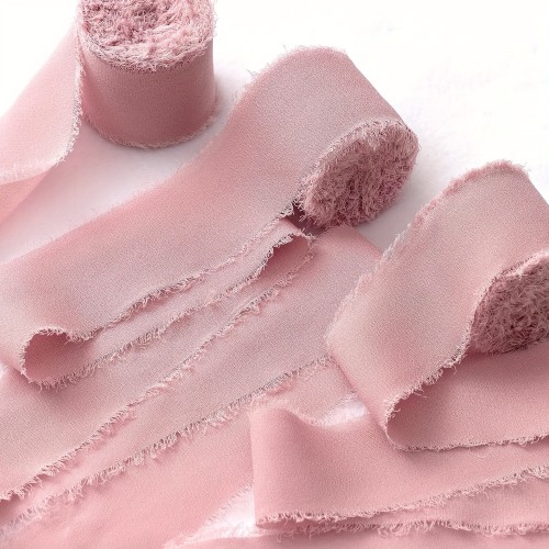 3 Pack Dusty Rose Chiffon Ribbon Rolls with Frayed Edges - Luxurious Hand-Torn Silk Ribbons for Exquisite Flower Bouquets, Elegant Wedding Decor, Gift Wrapping, and Craft Projects - Soft, Delicate, and Versatile Fabric Ribbon Accessories for Beautiful Floral Arrangements and DIY Creations