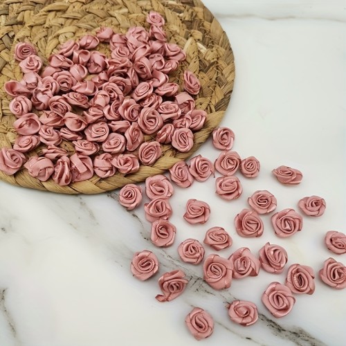 100pcs Pink Satin Mini Rose Embellishments, 0.39inch Wide - Perfect for DIY Crafts, Wedding Dress & Hat Accessories, Handmade Clothing Sewing & Decorations, Hat Decorations|Elegant Accessories|Intricate Petals