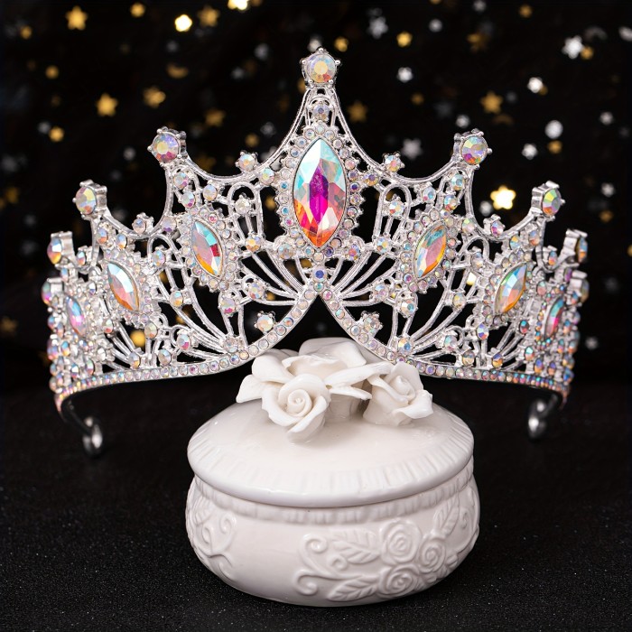 1Pc Golden Handmade Knitting Baroque Queen Crown And Tiaras For Women Birthday Princess Crowns For Girls-Crystal Rhinestone Mermaid Tiara