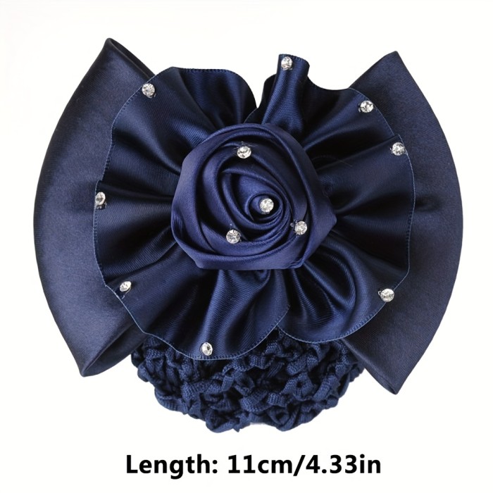 Korean Style Women Headdress Flower Rhinestone Ponytail Holder Girl Hair Accessory Girl Bun Cover Snood Spring Clip
