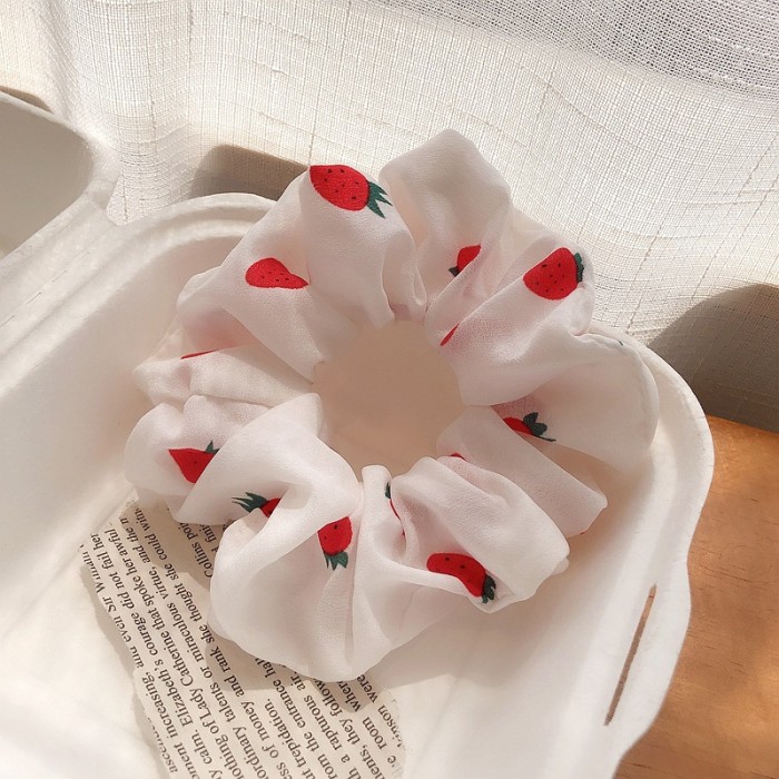 Strawberry Large Intestine Hair Ring Korean ins Cute Girl Chiffon Large Intestine Circle bm Hair Rope French Forest Style Sweet Headband