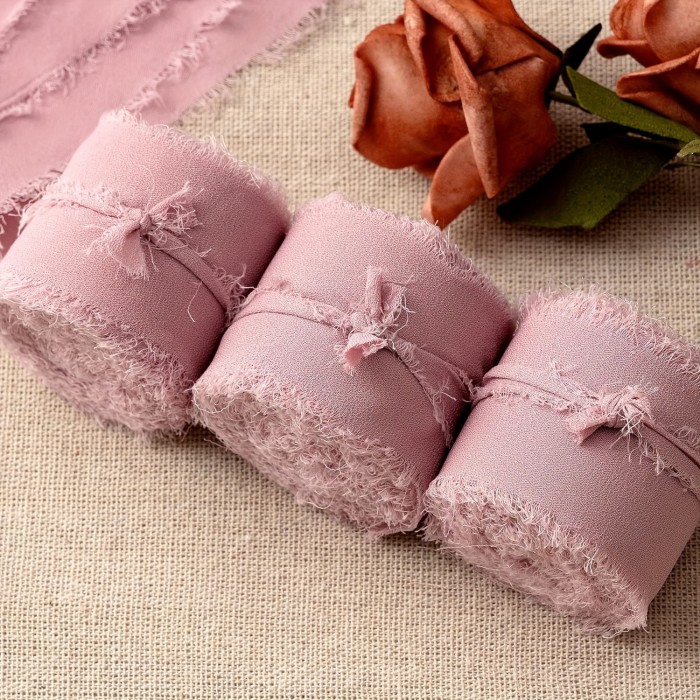 3 Pack Dusty Rose Chiffon Ribbon Rolls with Frayed Edges - Luxurious Hand-Torn Silk Ribbons for Exquisite Flower Bouquets, Elegant Wedding Decor, Gift Wrapping, and Craft Projects - Soft, Delicate, and Versatile Fabric Ribbon Accessories for Beautiful Floral Arrangements and DIY Creations