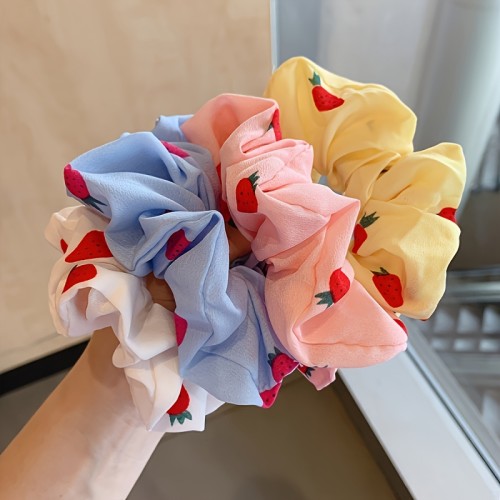 Strawberry Large Intestine Hair Ring Korean ins Cute Girl Chiffon Large Intestine Circle bm Hair Rope French Forest Style Sweet Headband