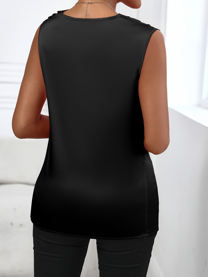 Summer Elegant Sleeveless Solid Color Cowl Neck Tank Top, Women's Clothing