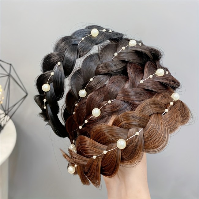 Elegant Handwoven Faux Pearl Headband - Stylish & Natural Look for Casual Attire and Wedding Bridesmaids