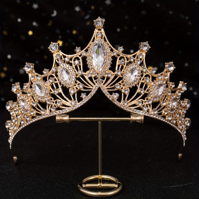 1Pc Golden Handmade Knitting Baroque Queen Crown And Tiaras For Women Birthday Princess Crowns For Girls-Crystal Rhinestone Mermaid Tiara