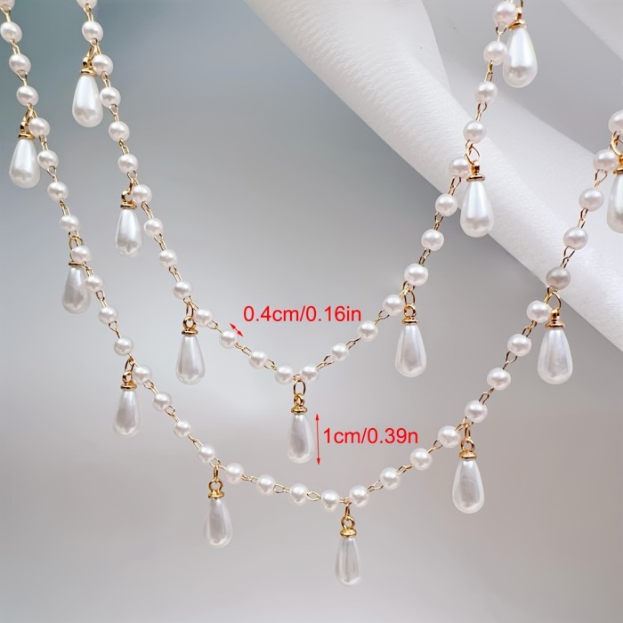 1pc MINGXUAN Elegant Traditional Style 39.37 inch High-Polish Synthetic Pearl Tassel Chain, Copper Material, DIY Performance Costume Hair Accessory