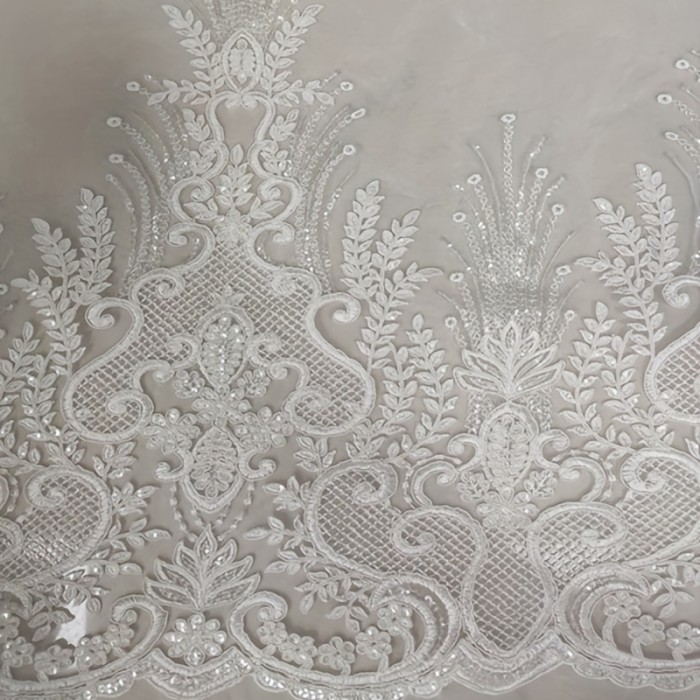Ivory White Sequin Embroidered Lace Trim, 19.68\