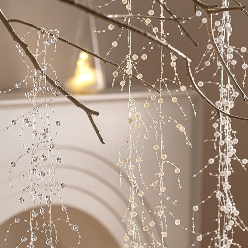 1ROLL\u002F1.3m Long Starry 8+3 Fishing Line Connecting Beads, Imitation Pearl Bead Chain Decoration, DIY Hanging Ornament, Round Bead String, Surrounding Atmosphere, Scene Layout, Dress Up Props, Wedding Hand Bouquet Flower Decoration Accessories