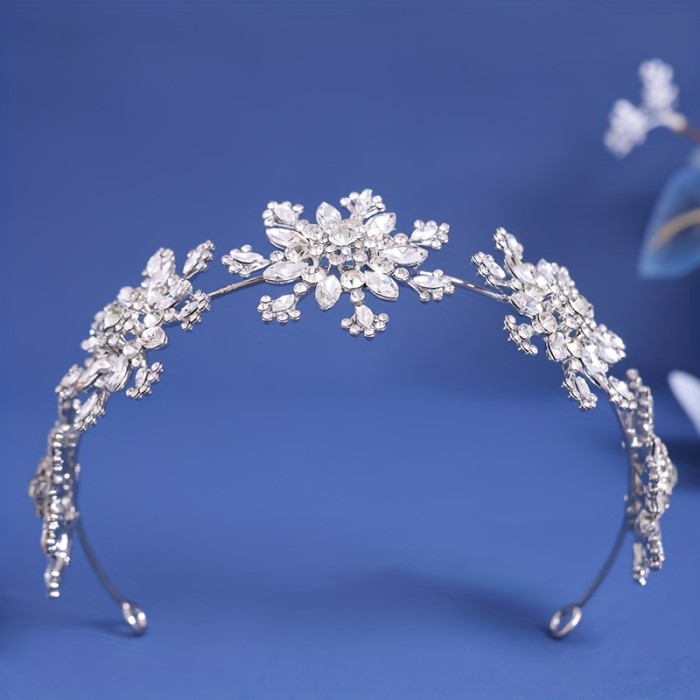 Christmas Day Rhinestone Headwear 1pcs Snowflake Shape Rhinestone Crown Christmas Day Party Party Birthday Crown Wedding Photo Accessories Dress Up Headwear