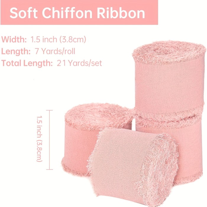 3 Pack Dusty Rose Chiffon Ribbon Rolls with Frayed Edges - Luxurious Hand-Torn Silk Ribbons for Exquisite Flower Bouquets, Elegant Wedding Decor, Gift Wrapping, and Craft Projects - Soft, Delicate, and Versatile Fabric Ribbon Accessories for Beautiful Floral Arrangements and DIY Creations