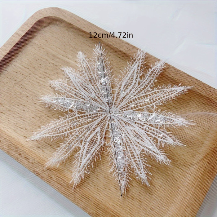 5-Pack White Sequin Lace Snowflake Appliques, Bridal Embroidery Patches, Sewing & Knitting Decor, Badge & Patchwork Supplies for Art & Crafts