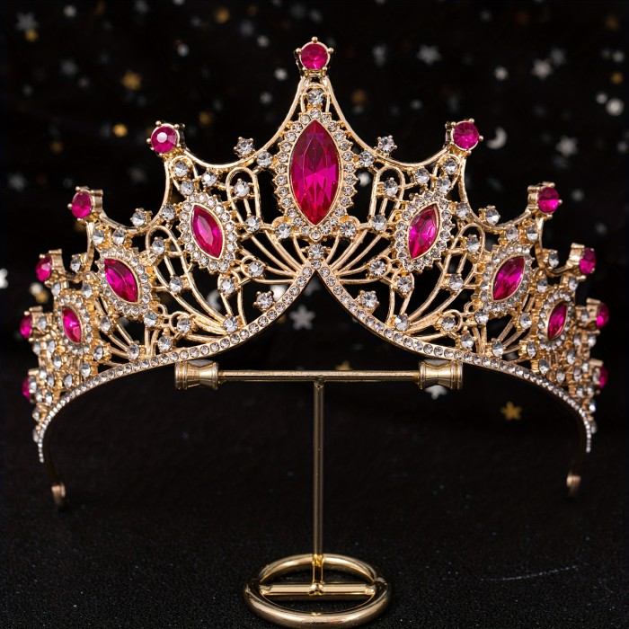 1Pc Golden Handmade Knitting Baroque Queen Crown And Tiaras For Women Birthday Princess Crowns For Girls-Crystal Rhinestone Mermaid Tiara