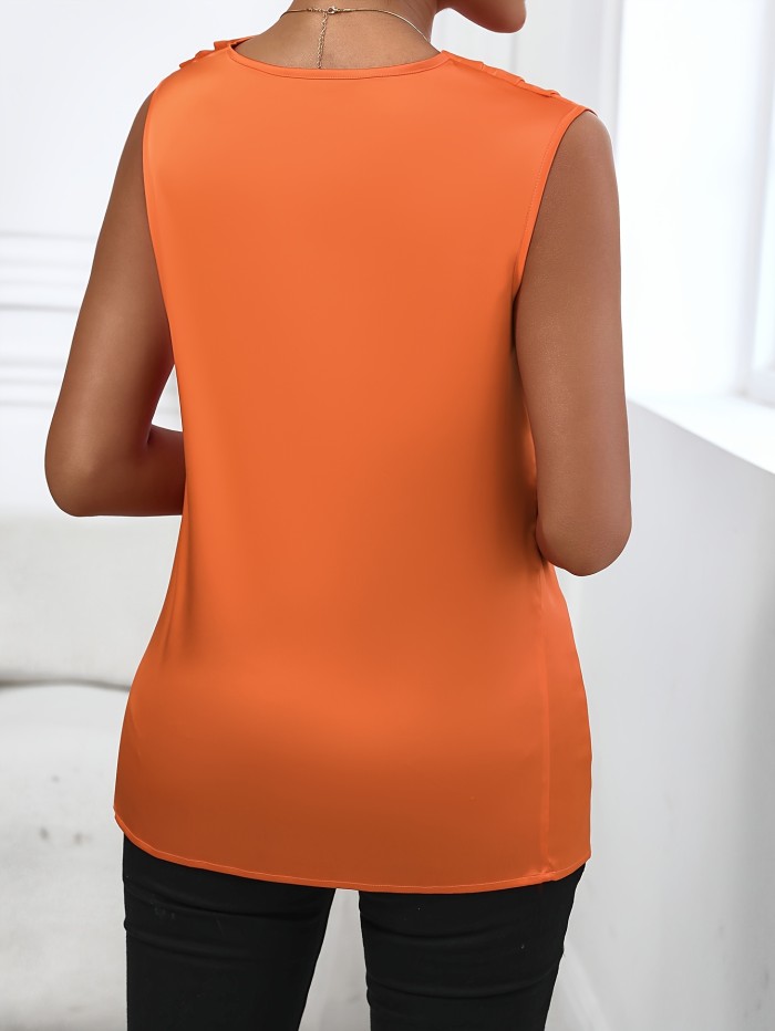 Summer Elegant Sleeveless Solid Color Cowl Neck Tank Top, Women's Clothing