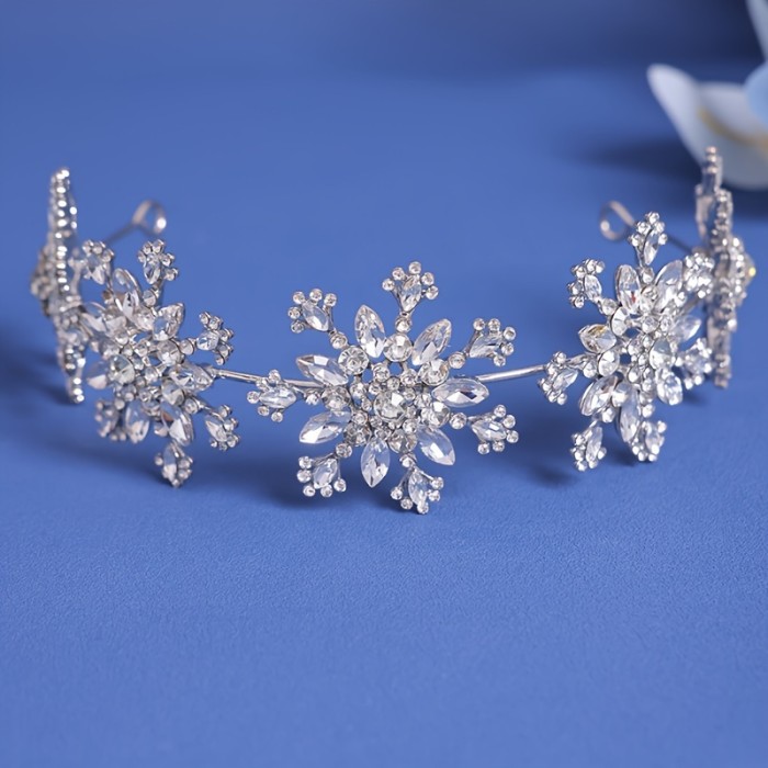 Christmas Day Rhinestone Headwear 1pcs Snowflake Shape Rhinestone Crown Christmas Day Party Party Birthday Crown Wedding Photo Accessories Dress Up Headwear