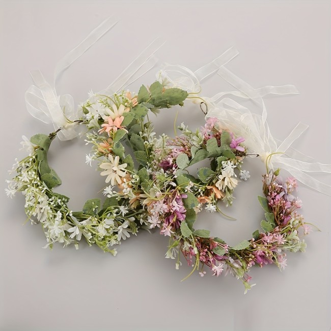 1PC Dazzling Boho Style Rose Garland Crown - Handcrafted Artificial Flower Headband for Romantic Bridal Wedding Dress Accessories - Perfect for Brides and Special Occasions