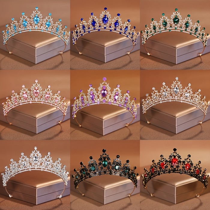 1pc Baroque Style Bridal Tiara With Imitation Purple Crystals, Luxurious Korean Style Princess Birthday Crown, Regal Wedding Headpiece For Women