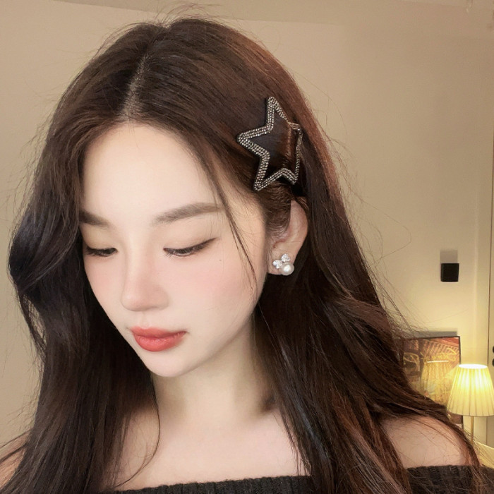 5-Pack Elegant Hair Clips 5-Pack Alloy Star-Shaped Hair Clips with Rhinestones for Women, Vintage Elegant Hollow-Out Design, Fashionable Hair Accessories for Ages 14+