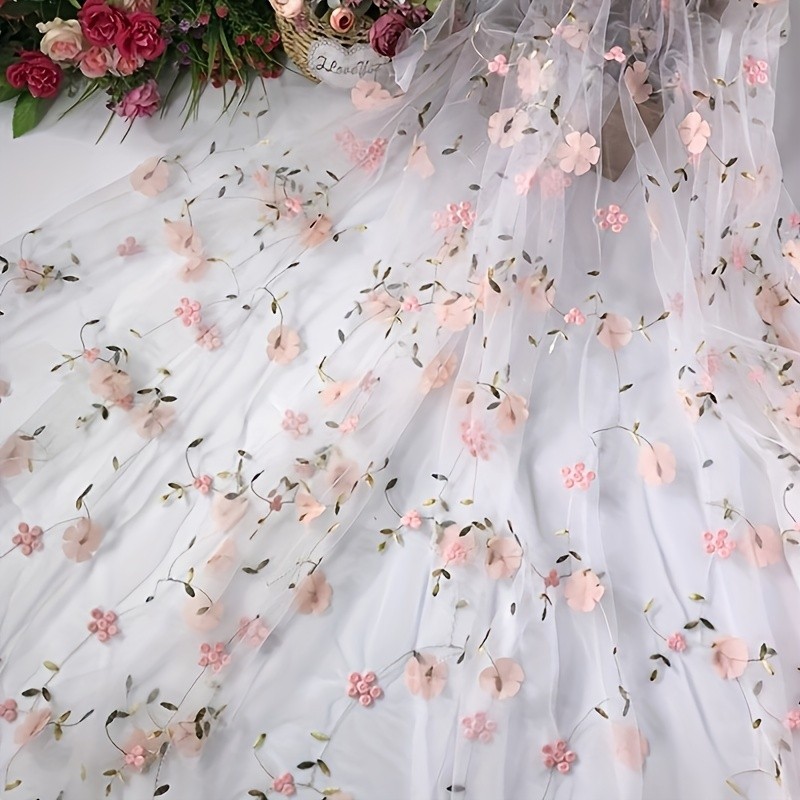1 Yard of Exquisite Floral Embroidered Tulle Fabric - Soft, Sheer, Delicate, and Perfect for Creating Stunning DIY Dresses, Wedding Gowns, Elegant Curtains, Tablecloths, and Fashionable Handbags
