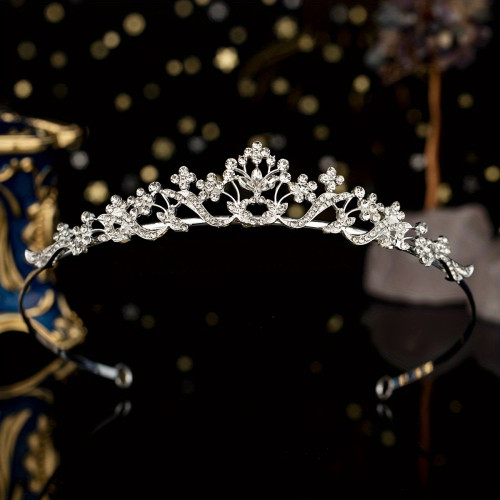 1pc Elegant Rhinestone Flower Alloy Tiara - Fashionable Bridal Crown for Weddings, Parties & Banquets | Luxurious Floral Design Hair Accessory, Wedding Accessories