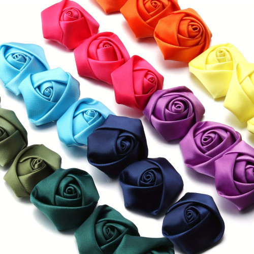 Satin Roses for Hair Accessories 20pcs Polyester Satin Fabric Roses, Handmade Flower Bases for Hair Accessories, Headbands, Brooches, Dress Collars, Scarf Decorations, Wedding & Engagement Craft Supplies, Battery-Free, Realistic Floral Decor