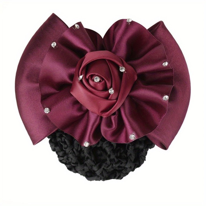 Korean Style Women Headdress Flower Rhinestone Ponytail Holder Girl Hair Accessory Girl Bun Cover Snood Spring Clip