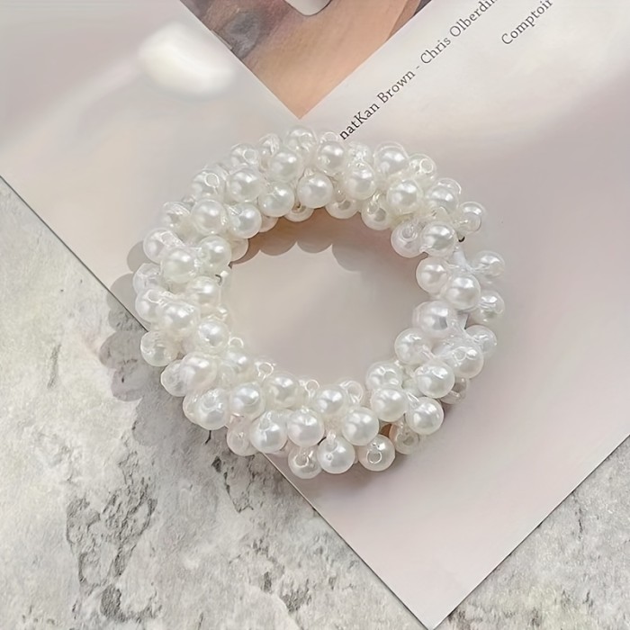 1 Women'S Hair Ring Fashionable And Simple New Style Pearl Flower Hair Ring Pearl Crown Rhinestone Hair Ring Headdress Ponytail Headband Hair Accessories