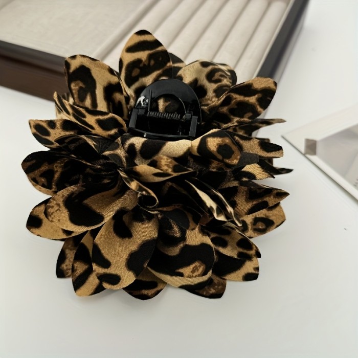 1pc Leopard Print Hair Claw Clip 1pc Vintage Leopard Print Fabric Flower Hair Claw Clip - Large Floral Shark Clip Accessory for Women, Single Piece