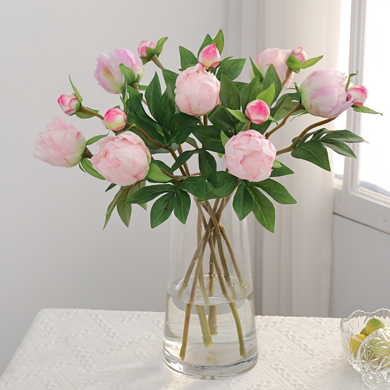 5pcs Realistic 2-Head Peony Artificial Flowers, Silk Paeonia Faux Floral, Perfect for Vase Arrangements, Home Living Room Tabletop Decor, Outdoor Garden, Wedding, Valentine'S Day, Birthday Party Gift, Spring Season Home Decor Without Container