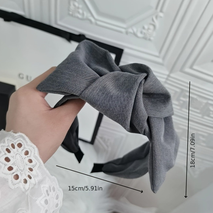 1pc, Korean-French Style Oversized Middle Bow Headband, Vintage Wide Fabric Hairband, Elegant Retro Hair Accessory for Women